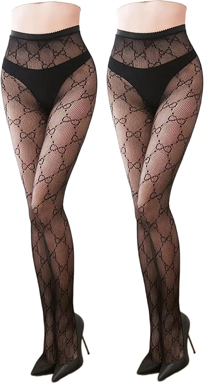 Sviiolnnr 2PCS Fishnet Stockings Sheer Tights Nylon Stockings for Women，Sexy Lace Leggings High... | Amazon (US)