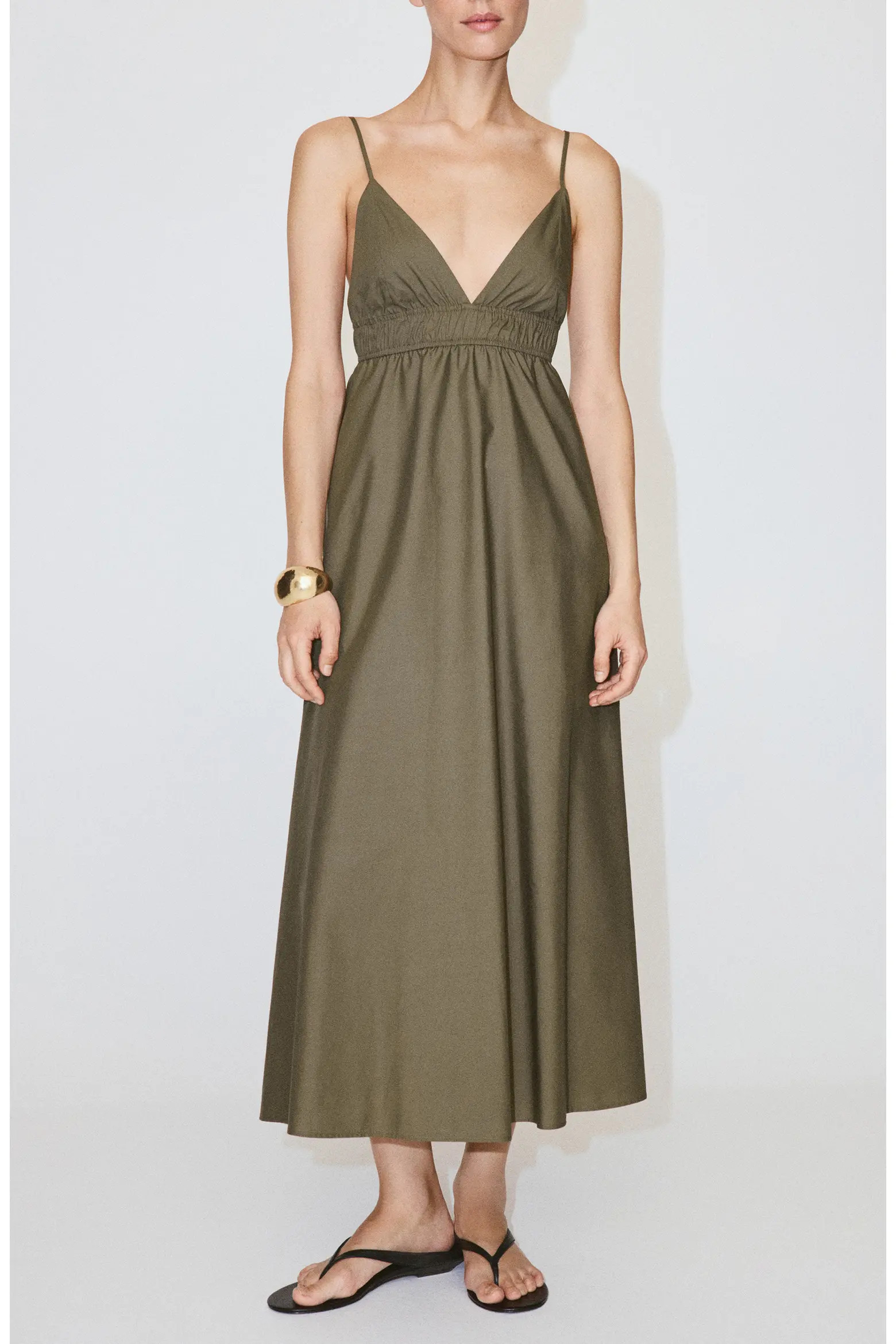 MANGO V-Neck Shirred Lyocell Blend Dress (Women) | Nordstrom | Nordstrom