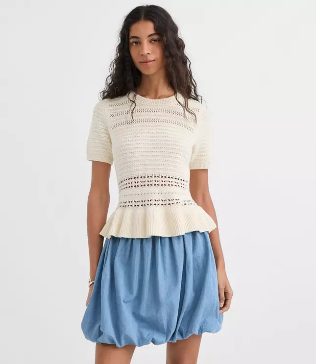 Pointelle Peplum Sweater | LOFT
