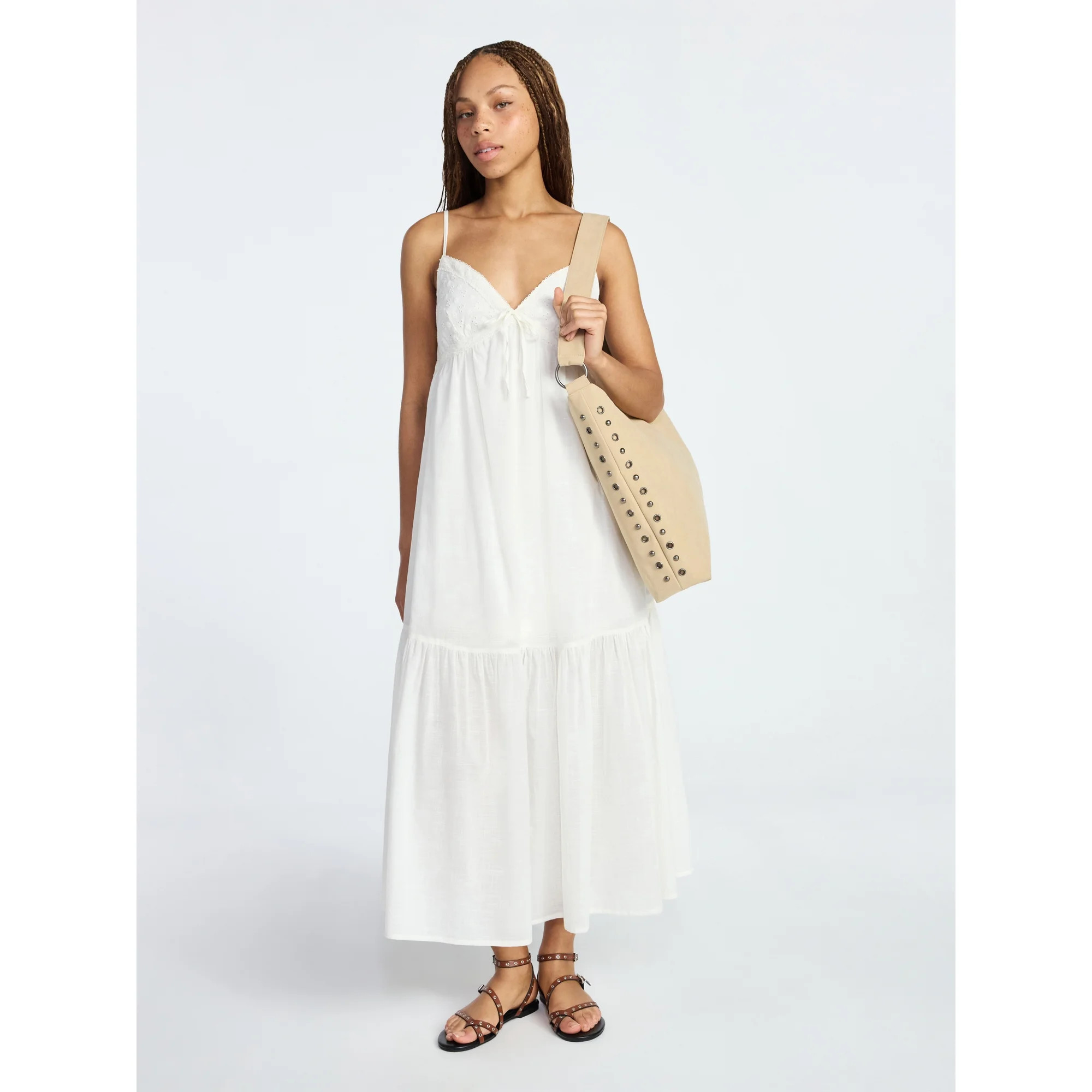 No Boundaries Eyelet Tiered Maxi Dress, Women's Sizes XXS-XXL | Walmart (US)