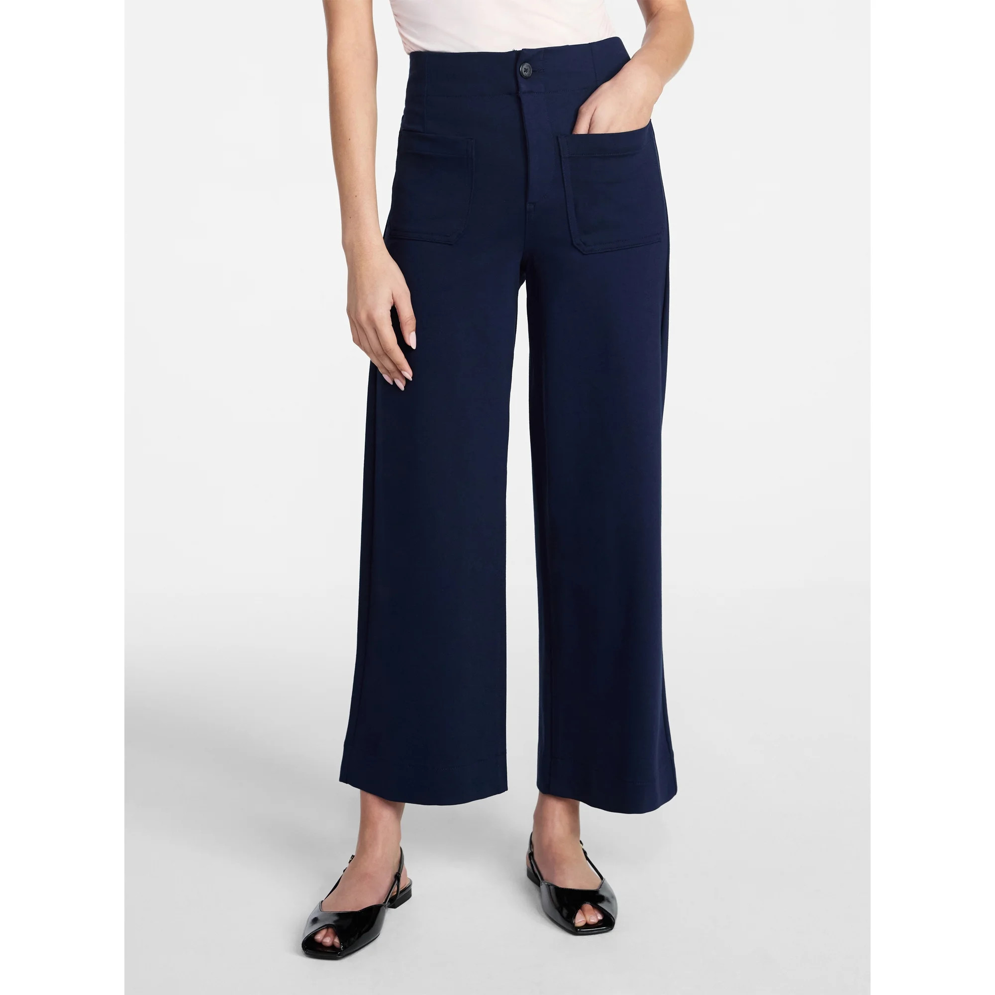 Time and Tru Women's Ponte Knit Patch Pocket Pants, 28" Inseam, Sizes 0-20 | Walmart (US)