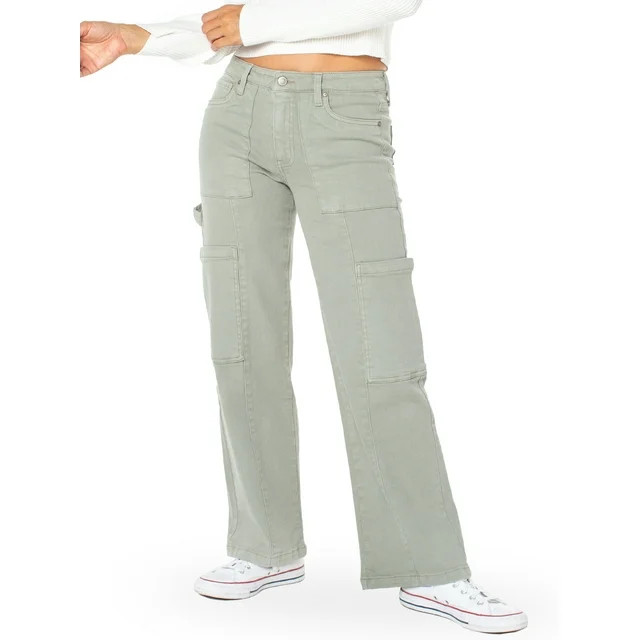 Celebrity Pink Juniors and Juniors Plus Wide Leg Seamed Cargo, Sizes 2-24 | Walmart (US)