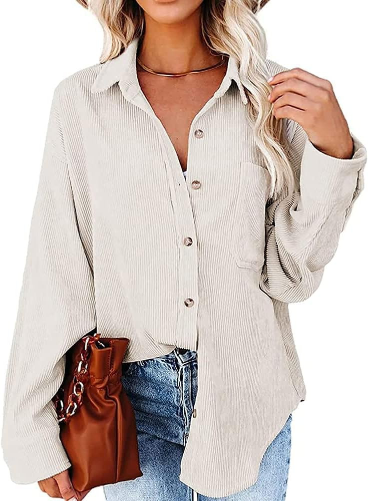 Ousmile Womens Corduroy Blouses Long Sleeve Button Down Shirts for Women Oversized Casual Womens ... | Amazon (US)