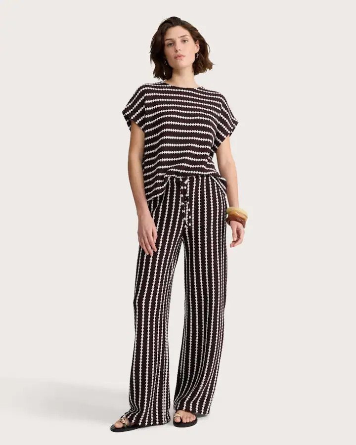 F&F Textured Striped Wide Leg Drawstring Co-ord Trousers in Multi | Tesco F&F