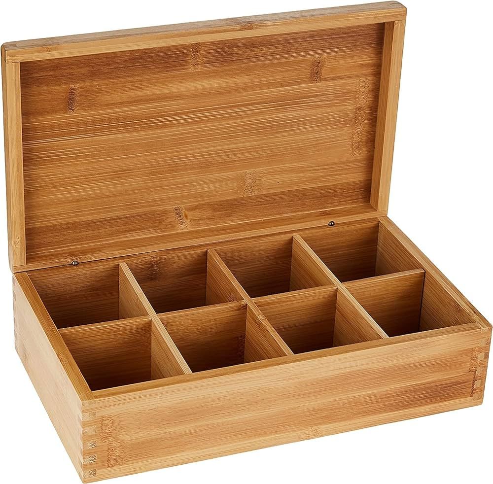 Lipper International Bamboo Wood Tea Box with 8 Compartments, 12-3/8" x 7-3/8" x 3-3/5" | Amazon (US)