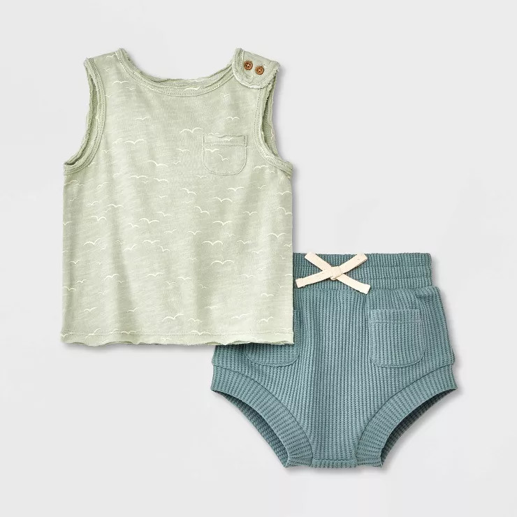 Grayson Collective Baby Sleeveless Slub Jersey Tank Top & Waffle Bloomer Set - Sage Green | Target