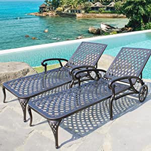 HOMEFUN Chaise Lounge Outdoor, Cast Aluminum Lounge Chairs Set of 2 for Outside Pool Tanning Chai... | Amazon (US)
