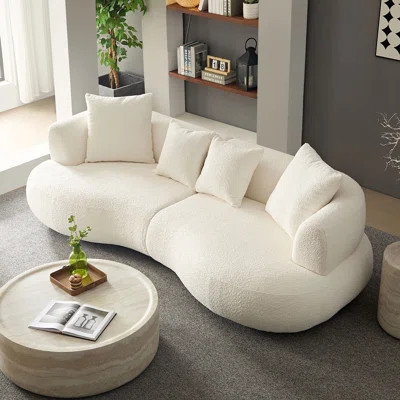 102.36 inch Mid Century Modern Sectional Curved Sofa Couch, Comfy Sofa for Living Room,Upholstered 4-Seat Sofa Boucle Fabric Cream Style Couch for Apa | Wayfair North America