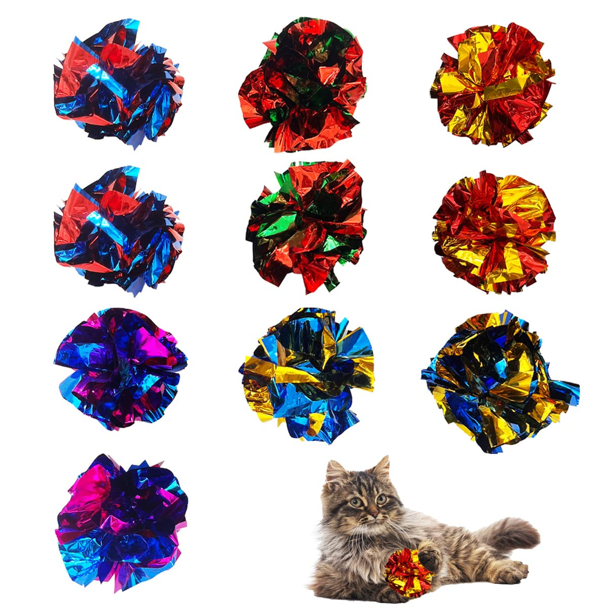 Cat Crinkle Ball Toys 10 Packs for Indoor Cats to Kill Time and Keep Fit, 2.3 Inch Colorful Mylar... | Amazon (US)