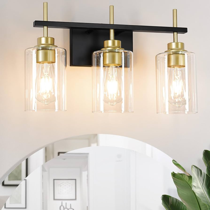 DSMJFU Black and Gold Bathroom Light Fixture, 3 Light Bathroom Vanity Light, Modern Bathroom Vani... | Amazon (US)