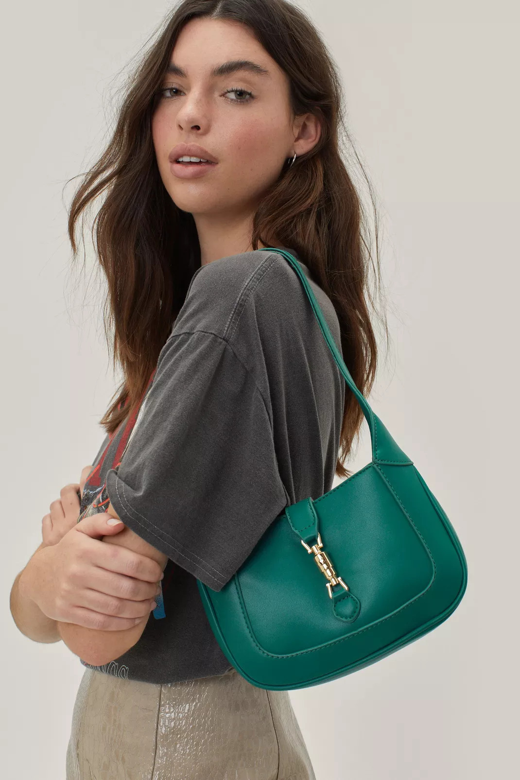 Faux Leather Clasp Detail Shoulder Bag | Nasty Gal (US)