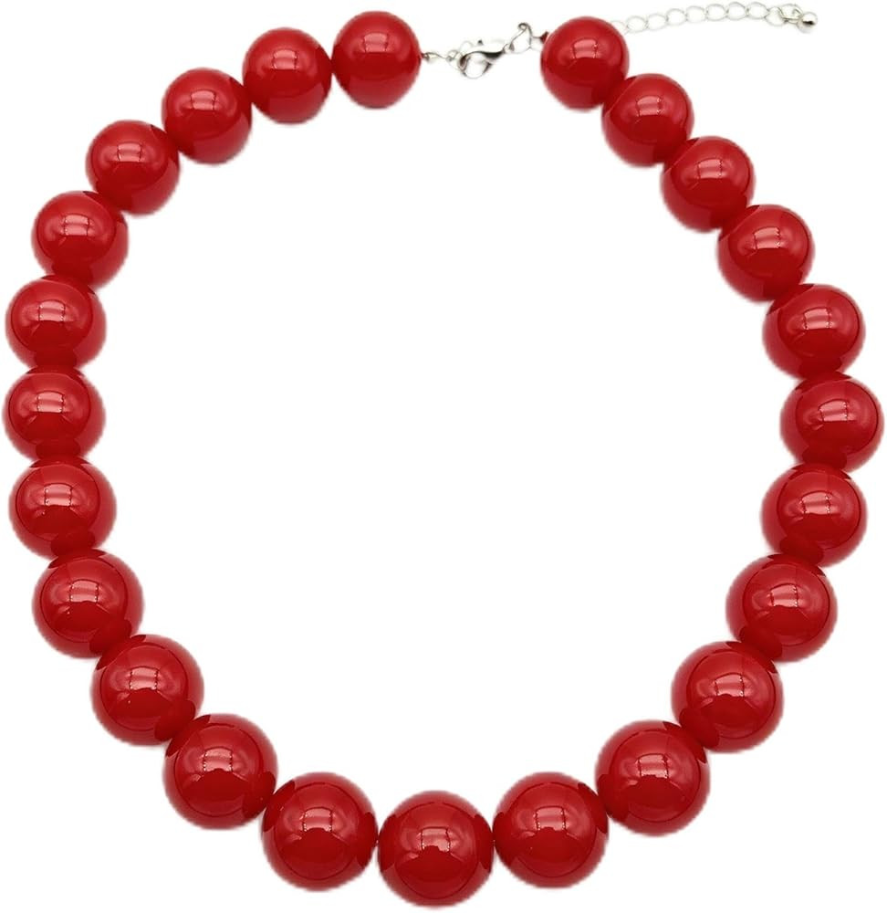 Red Beaded Necklace for Women Chunky Beaded Necklace Adjustable Acrylic Bead Choker Necklaces Big... | Amazon (US)