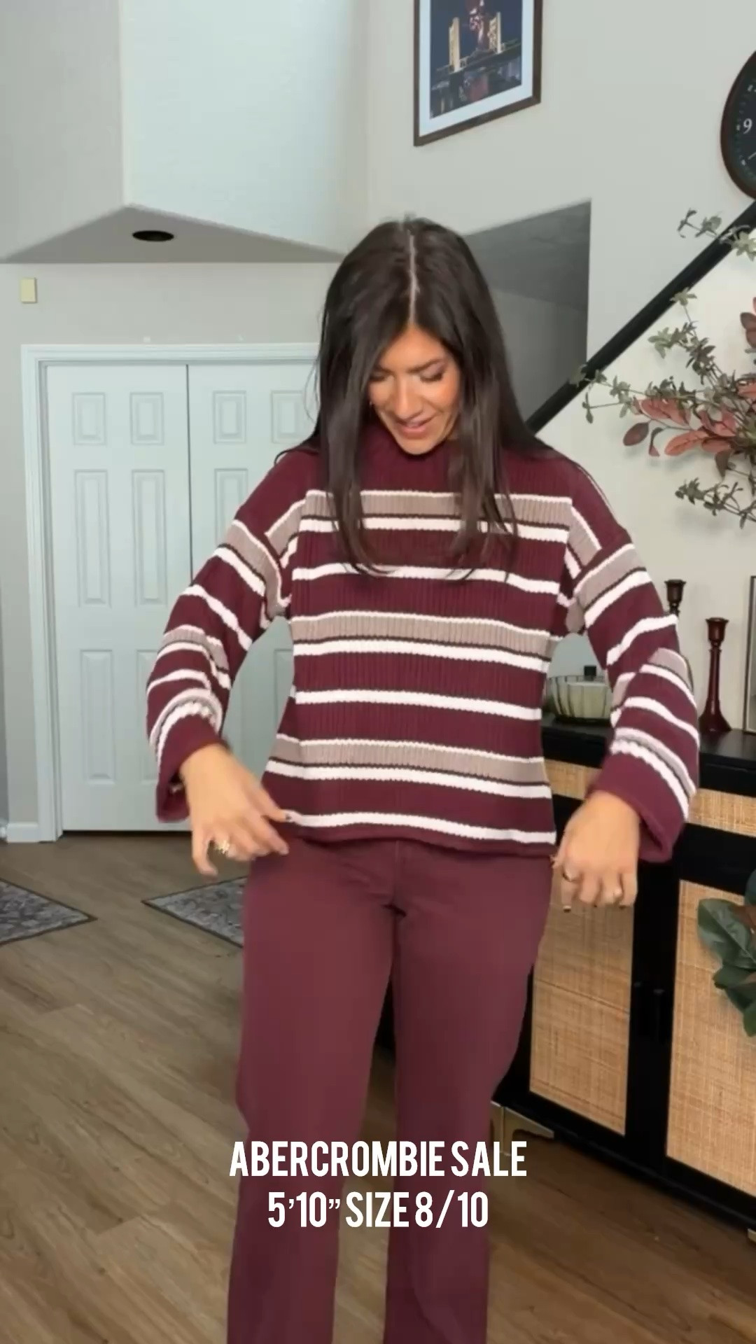 In a medium sweater and 39 regular jeans Midsize fashion, Abercrombie, fall fashion, fall style, trendy fashion, casual outfits, fall outfits, mom style, striped sweater, comfy easy outfit