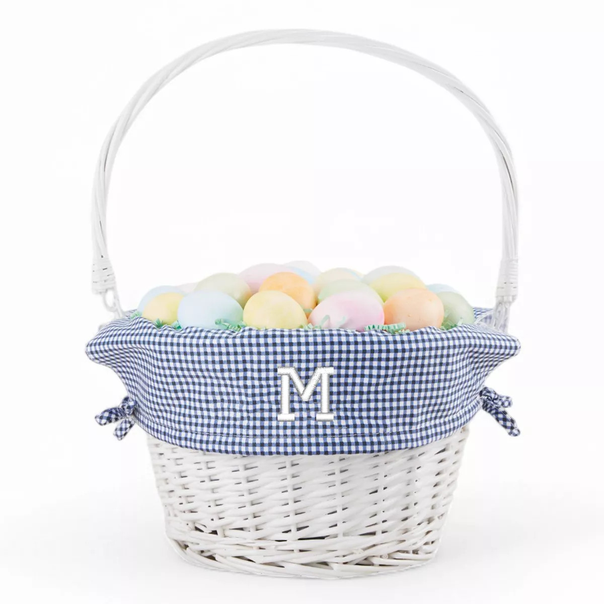Personalization Mall Navy Check Personalized Initial White Easter Basket | Target