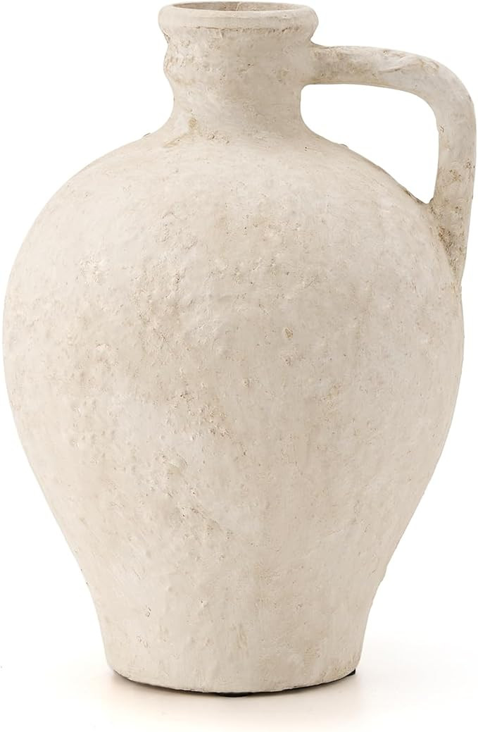 LUKA Ceramic Rustic Farmhouse Vase,8.25 inch Terracotta Vase with Handle,Neutral Clay Pot Vases D... | Amazon (US)