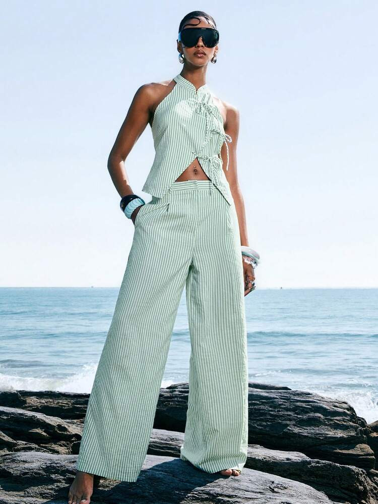 LYSMO 2026 New Arrive Minimalism Spring/Summer Women's Summer Casual Striped Halter Top And Pants... | SHEIN