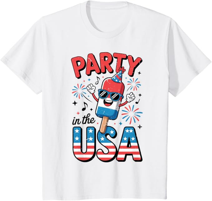 Party in The USA Popsicle 4th July Boy Kids Funny Patriotic T-Shirt | Amazon (US)