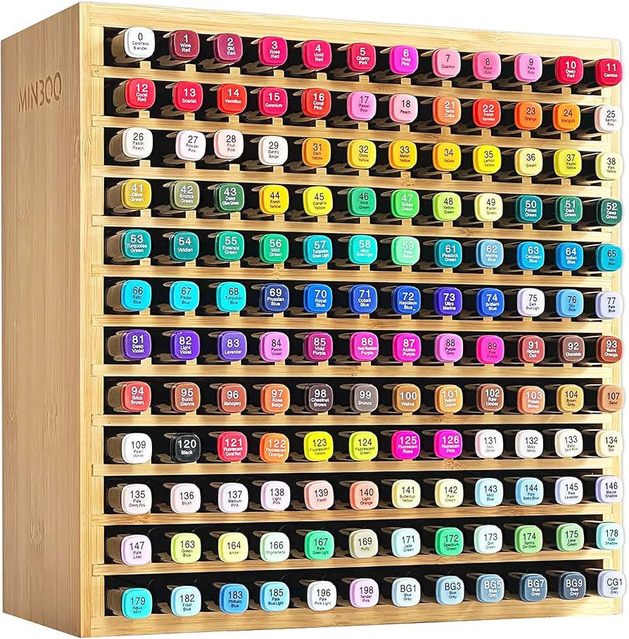 MinBoo Marker Organizer for 144 Markers, Bamboo Art Supply Storage Organizer Rack, Art Markers Pe... | Amazon (US)
