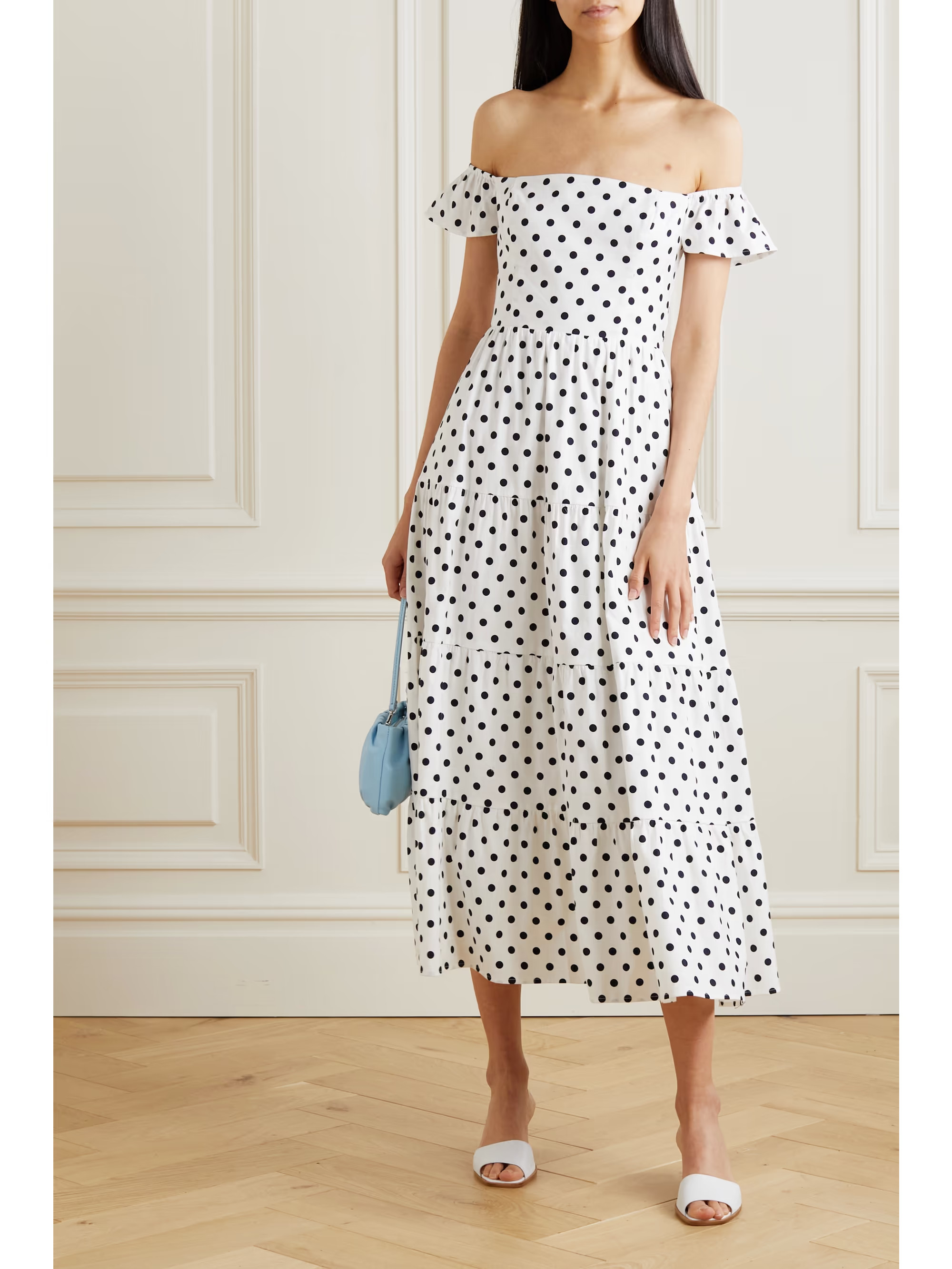 Derek off-the-shoulder polka-dot organic cotton-blend midi dress | NET-A-PORTER (US)