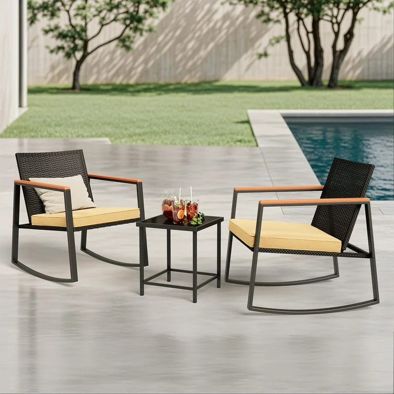 Asofer 3 Pieces Patio Bistro Wicker Chairs , All-Weather Outdoor Rattan Conversation Set with Gla... | Walmart (US)