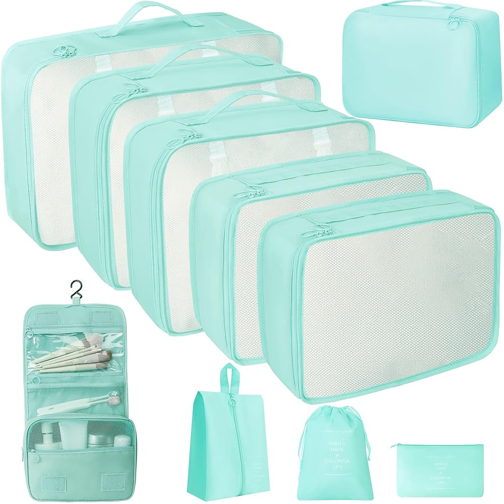 Amazon.com | 10 Pcs Set Packing Cubes For Travel Expandable Packing Organizers Luggage Organizers... | Amazon (US)