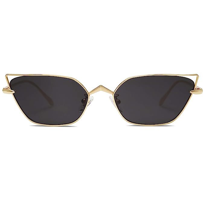 SOJOS Small Cateye Sunglasses Fashion Narrow Fun Designer Sun Glasses SJ1127, Gold/Grey | Amazon (US)