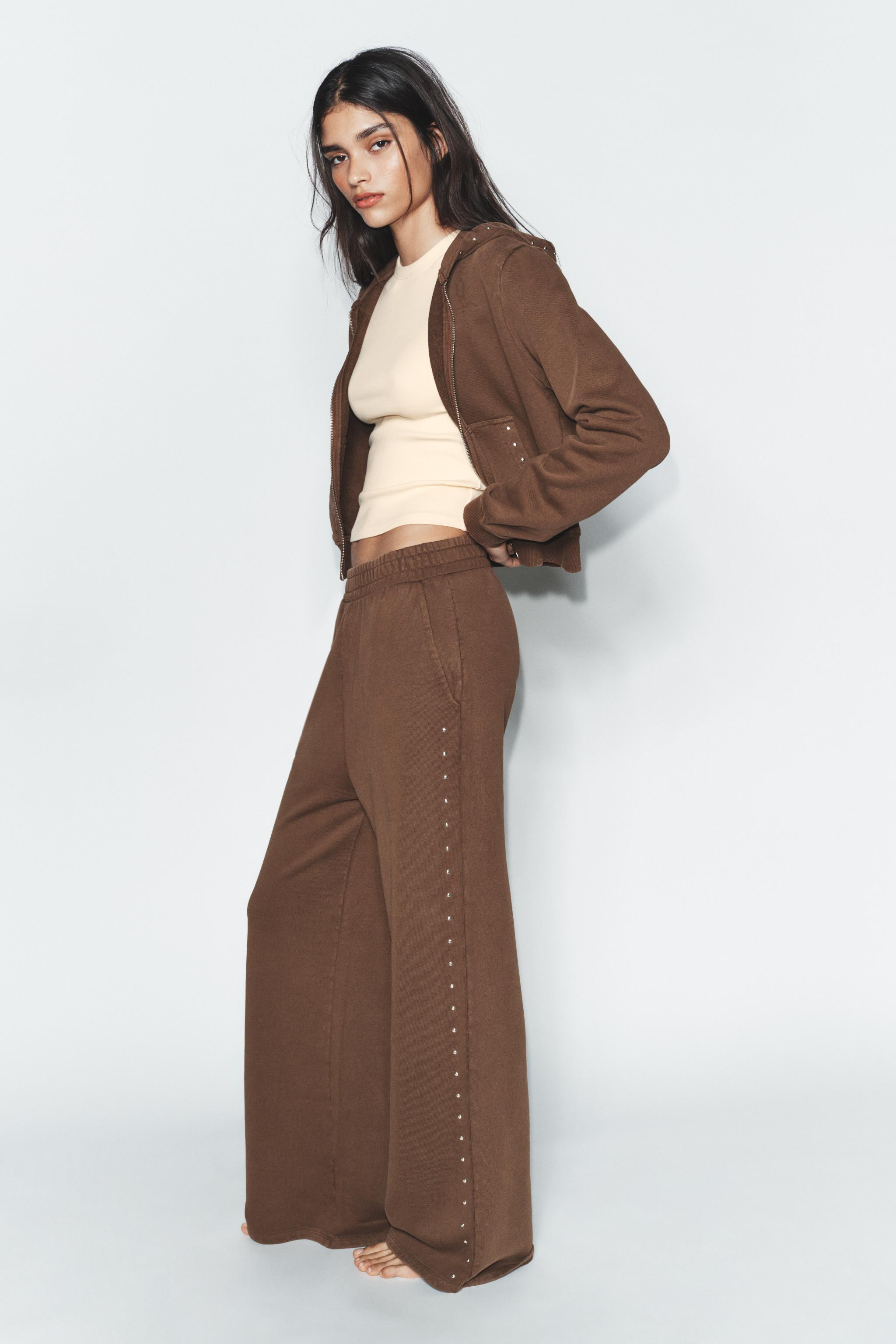 WASHED EFFECT FLEECE PANTS WITH STUDS | Zara US