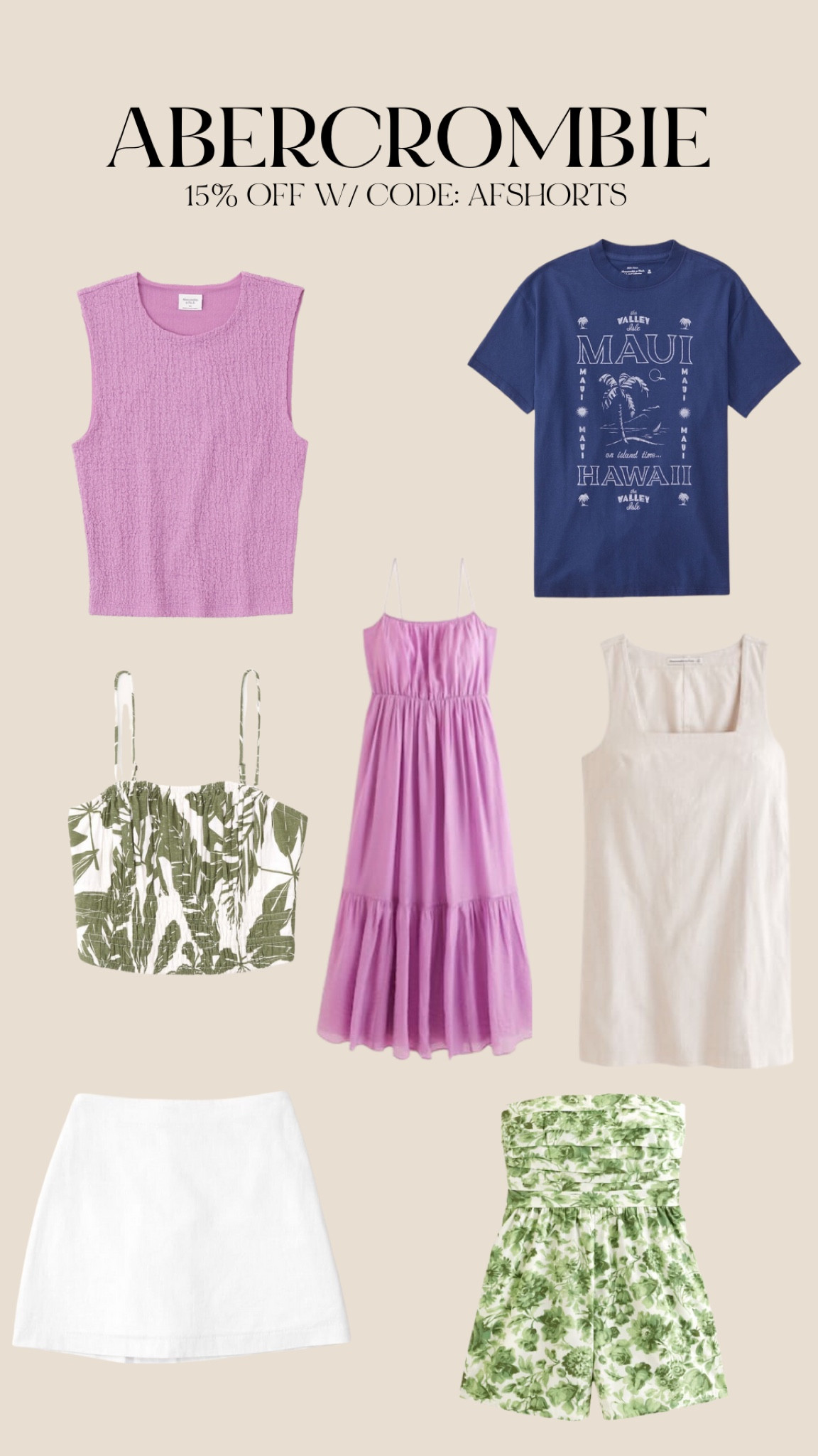 Abercrombie 15% off w/ code: AFSHORTS 🫶🏼

abercrombie, abercrombie sale, romper, graphic tee, hawaii graphic tee, dress, maxi dress, new arrivals, purple dress, speak now era outfit, taylor swift concert idea, eras tour.

#LTKsalealert #LTKunder100 #LTKstyletip