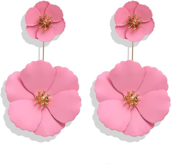 Metal Poppy Flower Dangle Earring Matte Painted Dual Fashion Bohemian Flower Floral Petal Tiered ... | Amazon (US)