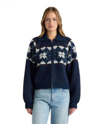 Nvlt Women's Fair Isle Full-Zip Raglan-Sleeve Jacket - Navy | Macy's