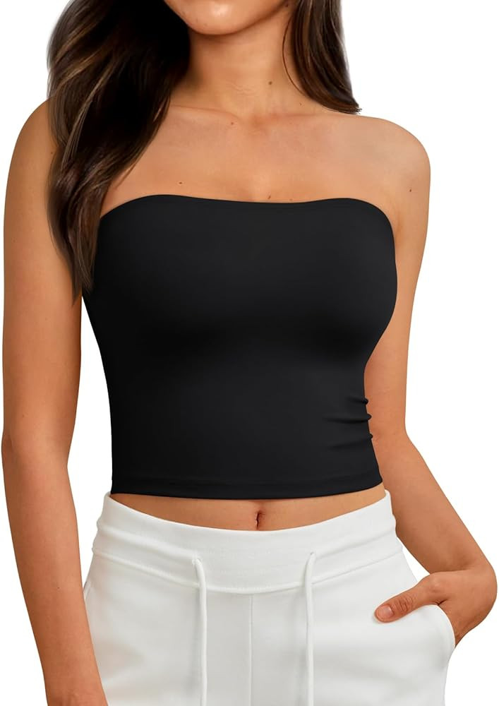 AUTOMET Tube Tops Strapless Crop Tops Basic Backless Sleeveless Bandeau Going Out Cute 2025 Summe... | Amazon (US)