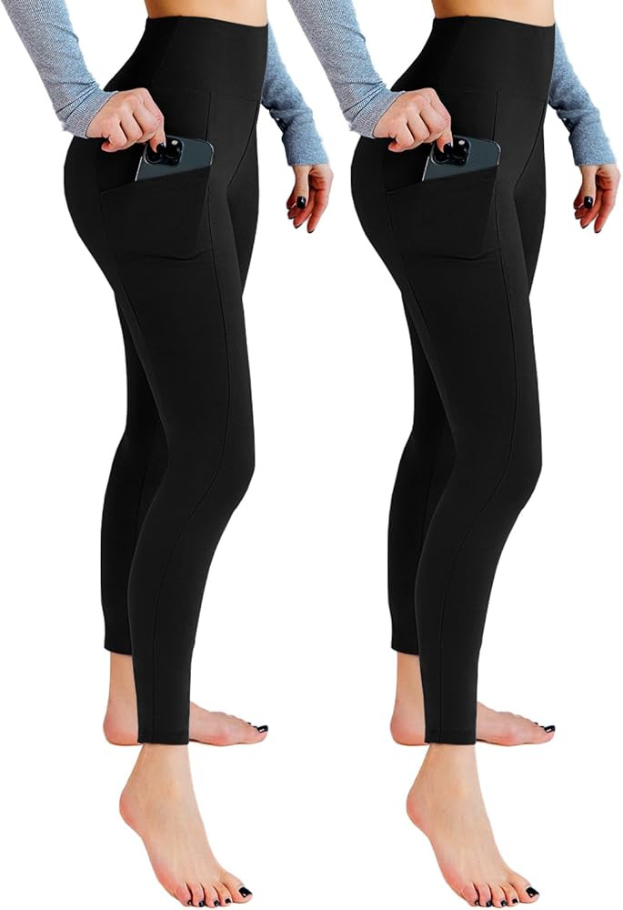 2 Pack Leggings with Pockets for Women, High Waisted Soft Leggings for Yoga Gym | Amazon (US)