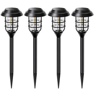 10 Lumens Black Outdoor Yard Lights with Plastic Lens Integrated LED Weather Resistant Solar Path Light (4-Pack) | The Home Depot