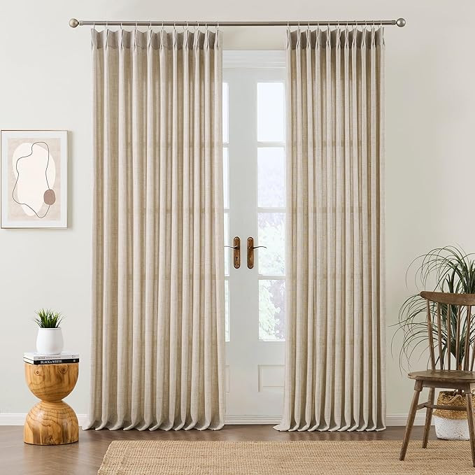 RAIN CITY Beige Sheer Pinch Pleated Curtains 105 Inches Long 2 Panels,Back Tab Pleated Drapes Hoo... | Amazon (US)