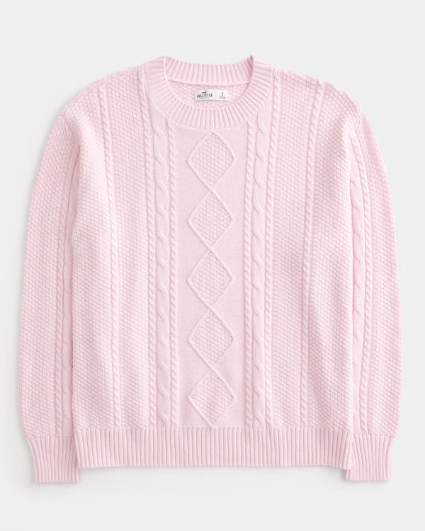 Oversized Cable-Knit Crew Sweater | Hollister (US)
