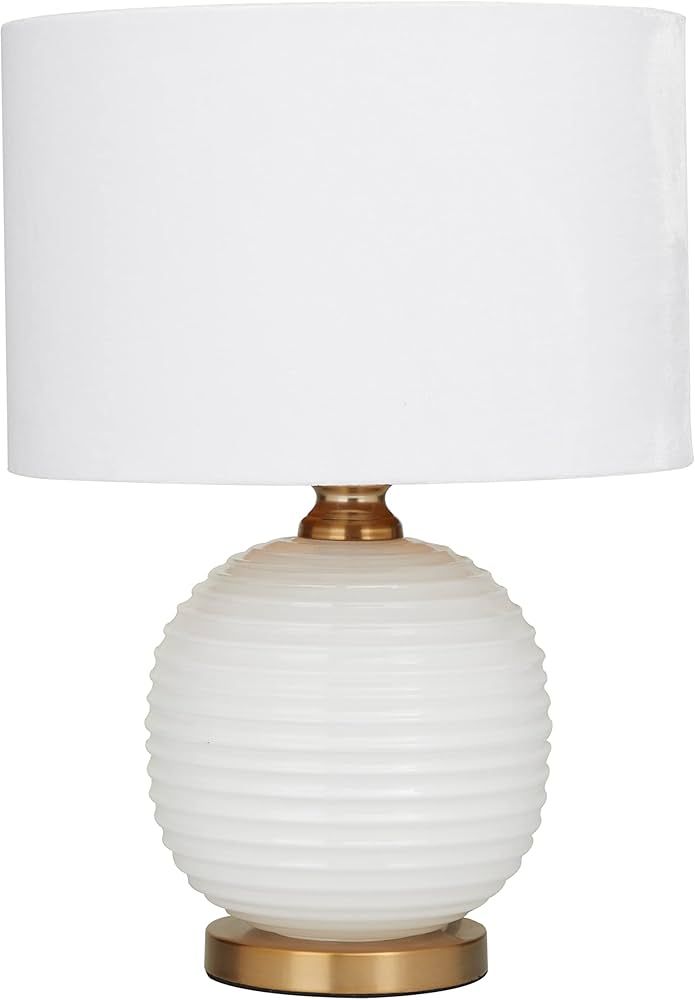 Deco 79 Glass Ribbed Table Lamp with Gold Accents, 13" x 13" x 19", White | Amazon (US)