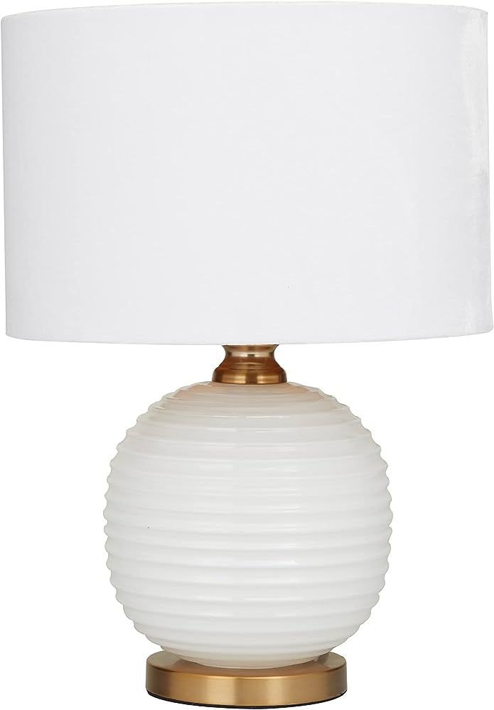Deco 79 Glass Ribbed Table Lamp with Gold Accents, 13" x 13" x 19", White | Amazon (US)