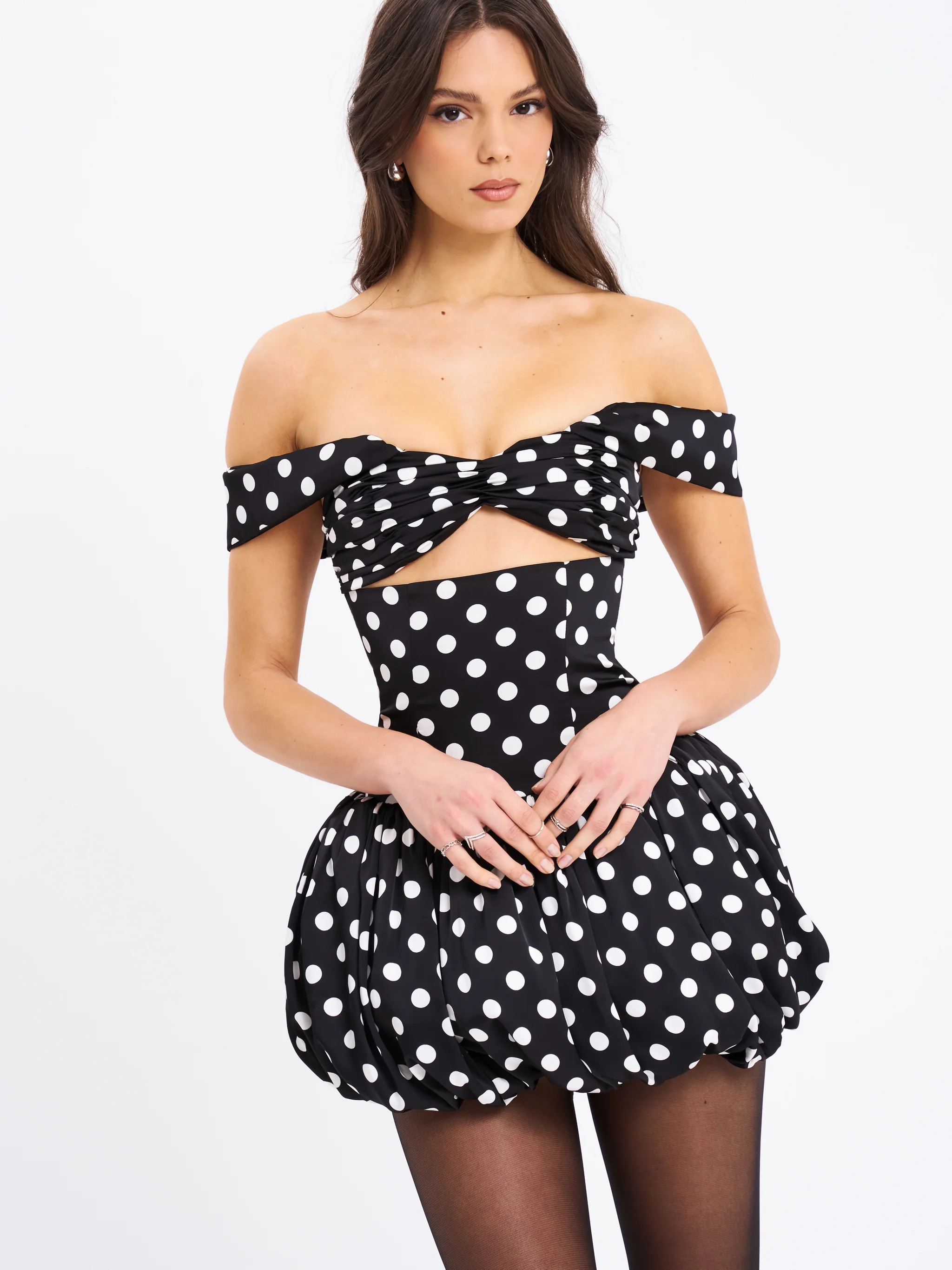 Umika Black Polka Dots Bubble Hem Mini Dress | Miss Circle