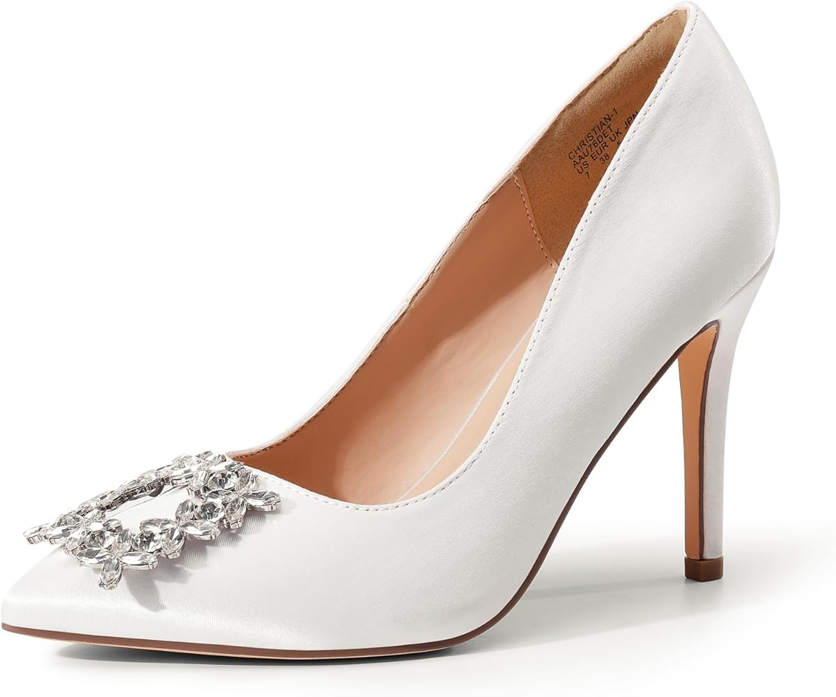 Women's High Heels Wedding Rhinestone Pumps Closed Toe Stiletto Sparkly Sexy Pointed Toe Bridal D... | Amazon (US)