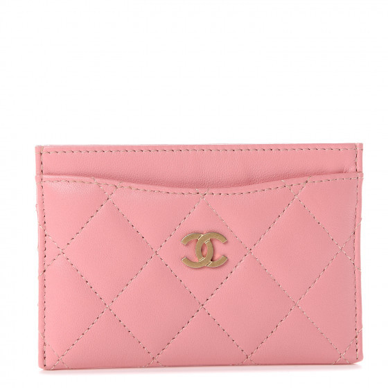 CHANEL Lambskin Quilted Card Holder Pink | Fashionphile