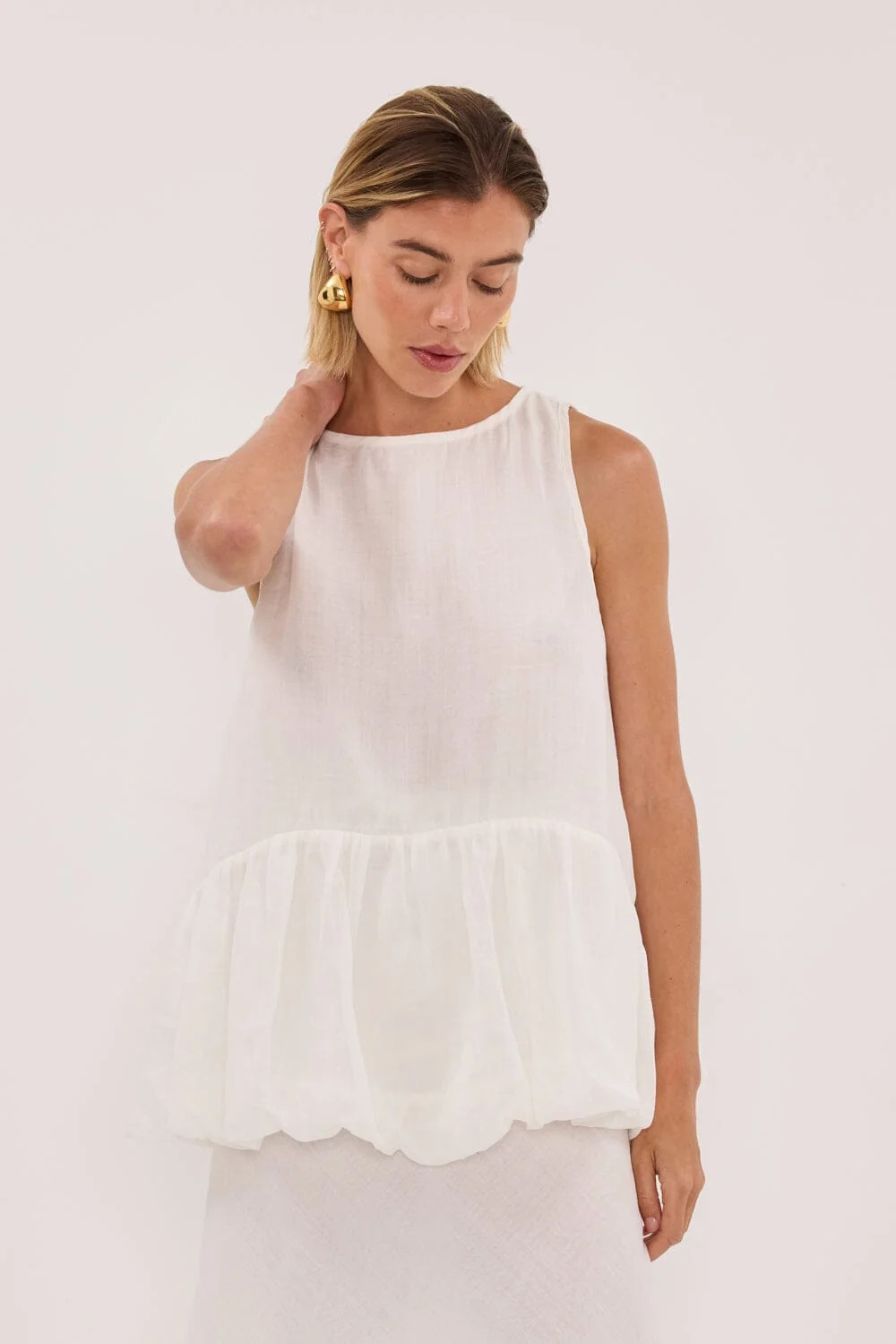 ARLO WHITE RAMIE DROP WAIST TOP | DISSH