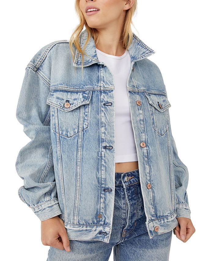 Free People Jolene Button-Down Denim Trucker Jacket & Reviews - Jackets & Blazers - Women - Macy'... | Macys (US)