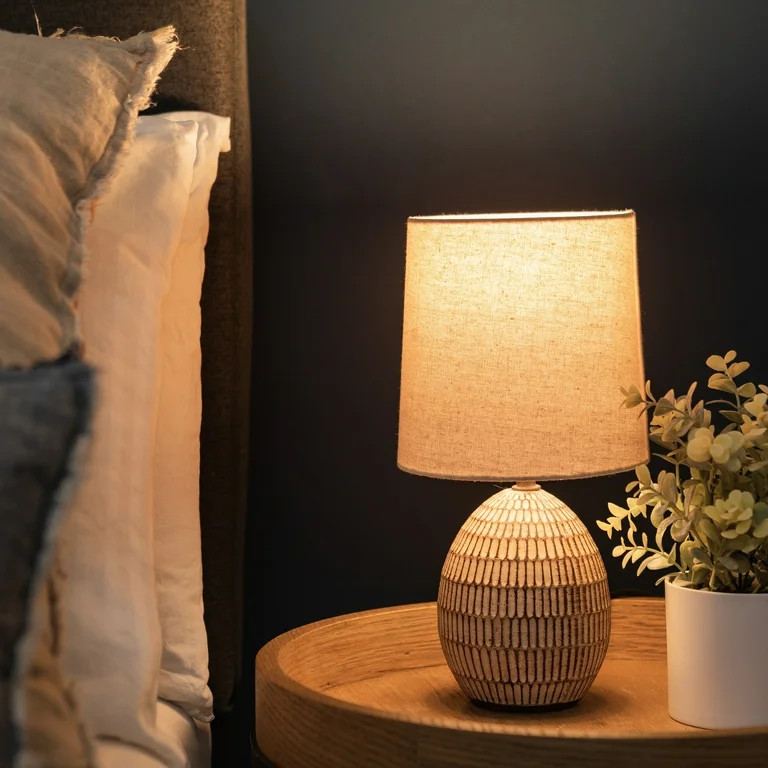 Simple Home 12.75inches Power Outlet Ceramic Carved Table Lamp with Shade | Walmart (US)