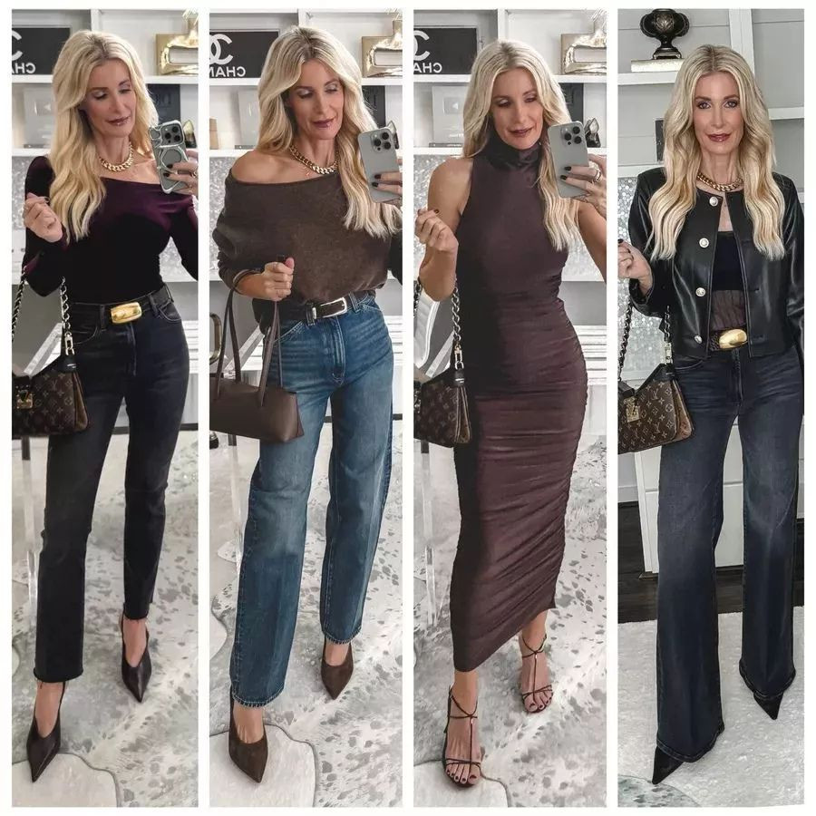 At 51 (almost 52 😉), these are the top 4 fashion finds I’m telling all my girlfriends to grab right now: 1️⃣ This $68 one-shoulder going-out top — comes in 5 colors, fits like a dream, and this rich burgundy shade is so on trend for fall and winter. 2️⃣ The Quince cashmere sweater — unbelievably soft, such a steal for real cashmere, and you can wear it off one shoulder or as a classic boat neck. Perfect for you or as a gift for one of the lovely ladies on your list. 🎁 3️⃣ This under-$100 chocolate brown ruched dress — honestly one of the most flattering dresses I’ve ever put on. Perfect for a holiday party, winter wedding, or date night. 🤎 4️⃣ My new favorite Mother jeans — high-waisted, wide-leg, floor-skimming perfection that gives you model-esque legs every time. 👖 Everything runs true to size — I’m wearing a 24 in the denim and XS in all the tops and jackets. 

 

#LTKHoliday #LTKFindsUnder100 #LTKStyleTip