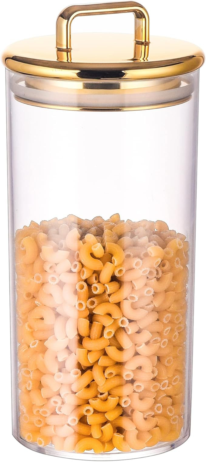 32 oz Large Acrylic Storage Apothecary Jar with Gold Airtight Lid | Bathroom Vanity Organizer Con... | Amazon (US)