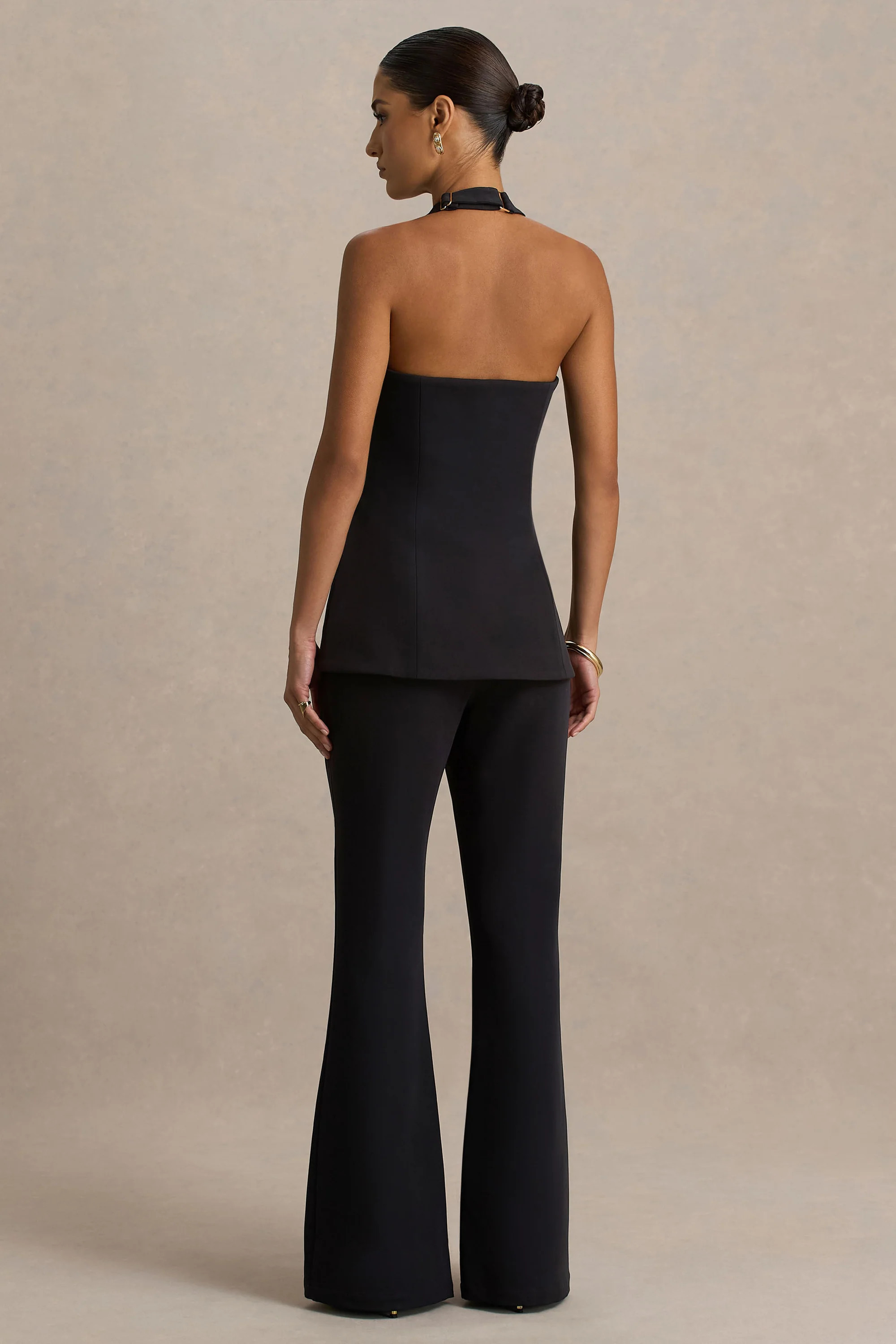 Carina | Black Flared-Leg Tailored Trousers | Club L London