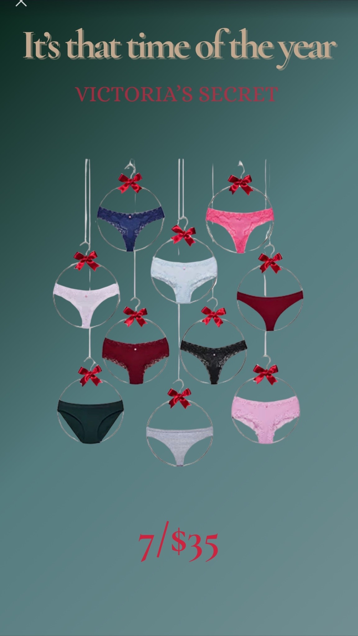 Holiday panty sale is officially here!
Sharing the cutest Victoria’s Secret picks — perfect for gifting or stocking up for yourself. 🎁✨
You can mix & match your favorite colors, and the 7 for $35 deal is amazing.
Linking everything for you, my loves. 💕

Victoria’s Secret
holiday sale
panties
7 for $35
holiday gifts
gift ideas
VS underwear
women’s essentials
best deals
affordable lingerie


#LTKHoliday #LTKGiftGuide #LTKCyberWeek
