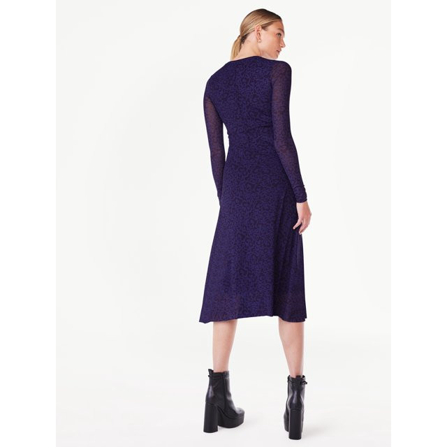 Scoop Women’s Long Sleeve Asymmetrical Seam Mesh Dress, Sizes XS-XXL | Walmart (US)