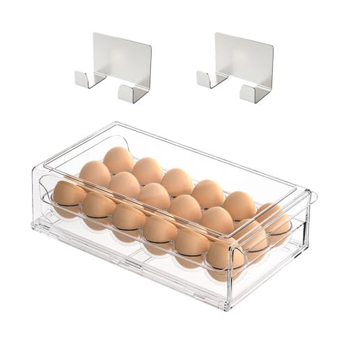 BPA Free Stackable Egg Container - 18 Egg Refrigerator Organizer with 2 Kitchen Hooks, Clear | Amazon (US)