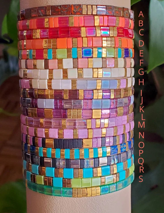 Colorful Glass Tile Beaded Bracelet, Tila Tile Bracelet, Miyuki Bracelet, Stretch Tila Bracelet, ... | Etsy (US)
